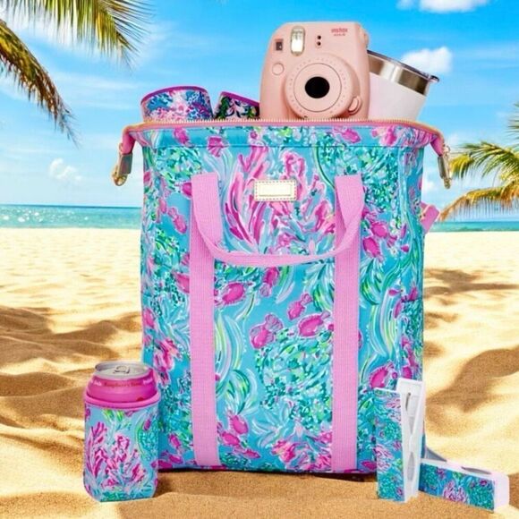 NWT Lilly Pulitzer backpack cooler pink green blue Best fishes lunch beach bag main image 15